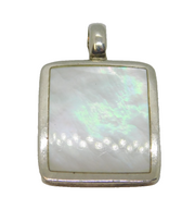 Sterling Silver Framed Mother Of Pearl Slice Charm Pendant Vintage c1970