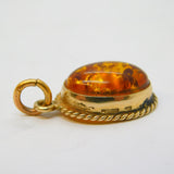 9ct Yellow Gold & Baltic Amber Set Drop Pendant Vintage 1996 London