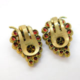 Czechoslovakian Rolled Gold Garnet Set Grape Bunch Clip-On Earrings Antique
