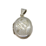 Sterling Silver Floral Design Oval Locket Charm Pendant Vintage c1970