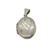 Sterling Silver Floral Design Oval Locket Charm Pendant Vintage c1970