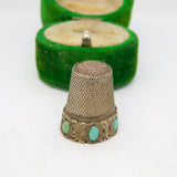 19th Century 800 Silver, Turquoise & Crystal Set Sewing Thimble Antique c1880