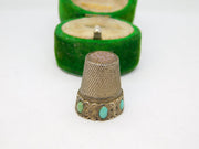 19th Century 800 Silver, Turquoise & Crystal Set Sewing Thimble Antique c1880