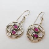 Pair of Sterling Silver, Ruby & Emerald Entwined Snake Hook Earrings Vintage