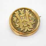 Victorian Gold Plated Ornate Monogram Initial Brooch Pin Antique c1880
