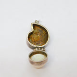 Sterling Silver Ammonite & Pearl Cabochon Hinged Charm Pendant Vintage c1970