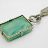 20th Century Silver Plated Carved Jade Style Glass Pendant Necklace Antique