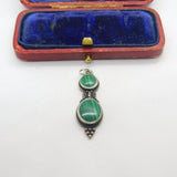 Sterling Silver and Green Banded Agate Charm Pendant Vintage c1970