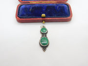 Sterling Silver and Green Banded Agate Charm Pendant Vintage c1970
