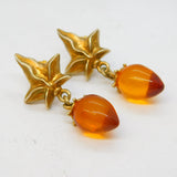 Studio Sterling Silver Gilt & Baltic Amber Drop Stud Earrings Vintage London