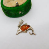 Sterling Silver Cabochon Amber Leaping Dolphin Charm Pendant Vintage c1970