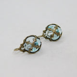 Pair of Sterling Silver Pale Blue Glass Hook Drop Studio Earrings Vintage c1970