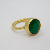 Gold On Sterling Silver Facet Nephrite Jade Studio Ring Modern c1990 Size L 1/2