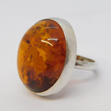 Sterling Silver & Baltic Amber Set Statement Dress Ring Vintage c1970