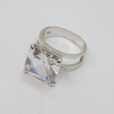 Sterling Silver Square Crystal Chunky Cocktail Ring Vintage c1980 Size R 1/2