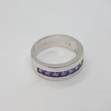 Sterling Silver Amethyst Half Eternity Band Ring Vintage c1990 Size P 1/2
