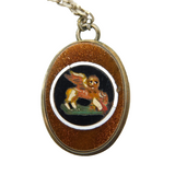 Boxed 19th Century Silver Mounted Micro Mosaic Lion Pendant Necklace Antique