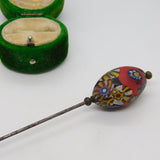 Victorian Cut Steel Colourful Murano Glass Bead Hat Pin Antique c1860