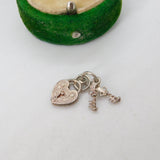 Sterling Silver Heart & Keys Charm Pendant Vintage c1970