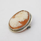 Art Deco Sterling Silver Mounted Carved Shell Cameo Brooch Antique c1920s