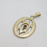 Sterling Silver Garnet Set Oval Cutwork Pendant Vintage c1970s