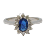 18ct White Gold Plated Sapphire Paste & Spinel Engagement Ring Vintage c1990