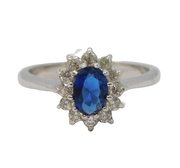 18ct White Gold Plated Sapphire Paste & Spinel Engagement Ring Vintage c1990