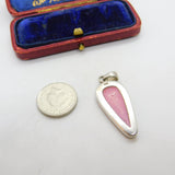 Sterling Silver Pink Mother of Pearl Drop Charm Pendant Vintage c1970