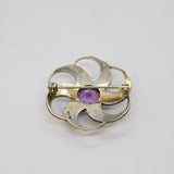 Scottish Sterling Silver Amethyst Celtic Design Brooch Pin Vintage 1991