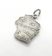 Sterling Silver Wisconsin State Outline Charm Pendant Vintage c1970