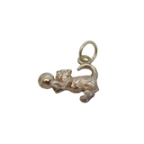 Sterling Silver Cat Playing With Ball Charm Pendant Vintage c1970s