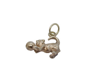Sterling Silver Cat Playing With Ball Charm Pendant Vintage c1970s