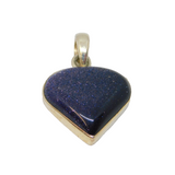 Sterling Silver  Blue Goldstone Stylised Heart Pendant Contemporary c2000s