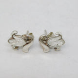 Sterling Silver & White Enamel Lily Flower Stud Earrings Vintage c1970s