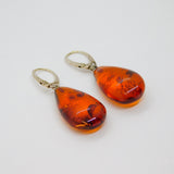 Pair of Sterling Silver Large Baltic Amber Leverback Drop Earrings Vintage c1970