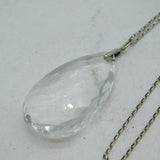 Victorian Sterling Silver Carved Rock Crystal Drop Pendant Necklace Antique