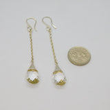 Pair of Sterling Silver Crystal Quartz Long Drop Hook Earrings Modern c2000