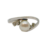 Sterling Silver Button Pearl & White Topaz Dress Band Ring Vintage c1990 Size Q