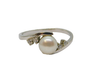 Sterling Silver Button Pearl & White Topaz Dress Band Ring Vintage c1990 Size Q