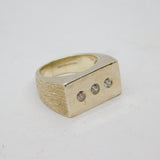 Sterling Silver 3 Stone White Topaz Signet Ring Modern 2000 Birmingham Size N