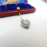 Sterling Silver Diamond Paste Heart Charm Pendant Vintage c1970