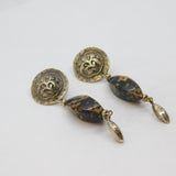Pair of Sterling Silver Floral Disc & Cowrie Shell Studio Earrings Vintage c1970