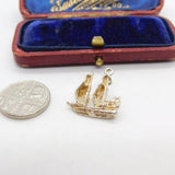 Sterling Silver Two Mast Spanish Galleon Ship Charm Pendant Vintage c1970