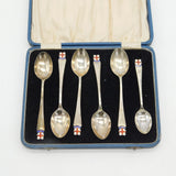 Bernard Instone Boxed Set of Sterling Silver Enamel London Teaspoons Vintage