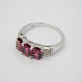 Sterling Silver 3 Pink Tourmaline & White Sapphire Ring Vintage c1970 Size O 1/2