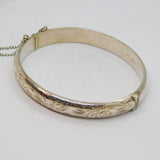 Sterling Silver Floral Pattern Hinged Bangle Bracelet Vintage 1980 London