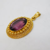 Sharmaine Paris Gold Plated Amethyst Set Drop Pendant Vintage c1960