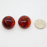 Pair of Sterling Silver Gilt Baltic Amber Round Clip-On Earrings Vintage c1970