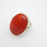 Sterling Silver Chunky Oval Red Jasper Statement Ring Vintage c1970 Size N 1/2