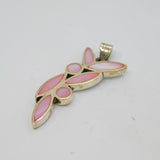 Sterling Silver Dyed Pink Shell Leaf Design Drop Pendant Vintage c1970